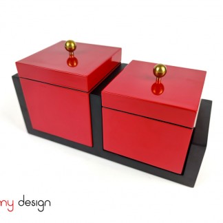 Set of 2 square red boxes included with stand 12*H8-12*H10cm